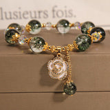 Bracelet en Quartz Vert et Quartz Clair avec Pendentif Rose - Biloria
