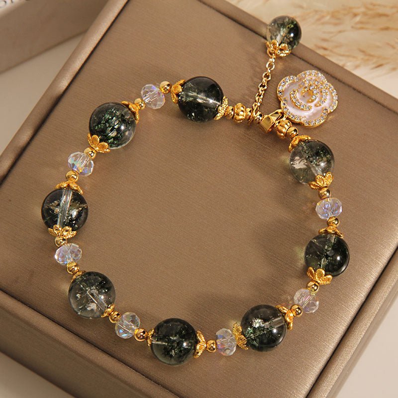 Bracelet en Quartz Vert et Quartz Clair avec Pendentif Rose - Biloria