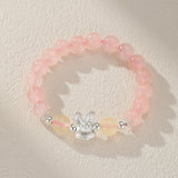 Bracelet Enfant Quartz Rose Calcédoine Jaune Lapin Argent - Biloria