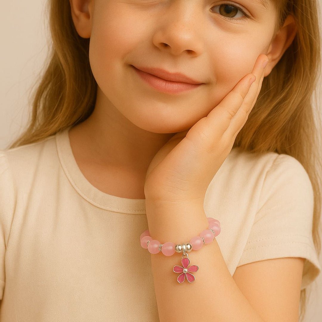 Bracelet enfant Quartz Rose fleur Argent 925 - Biloria