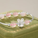 Bracelet Enfant Quartz Rose Lapin Argent 925 Cadeau Naissance - Biloria