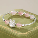 Bracelet Enfant Quartz Rose Lapin Argent 925 Cadeau Naissance - Biloria