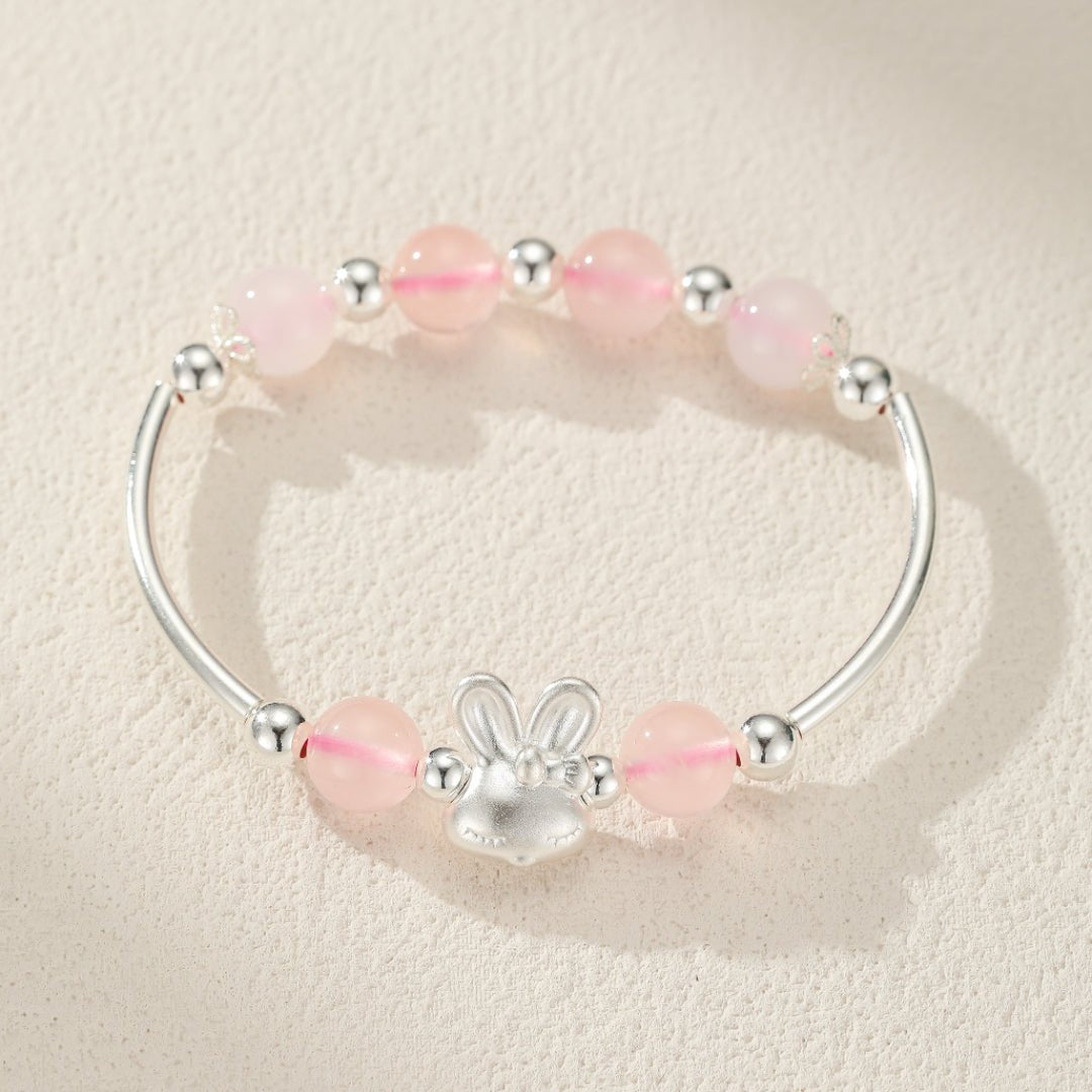 Bracelet Enfant Quartz Rose Lapin Argent 925 Cadeau Naissance - Biloria
