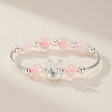Bracelet Enfant Quartz Rose Lapin Argent 925 Cadeau Naissance - Biloria