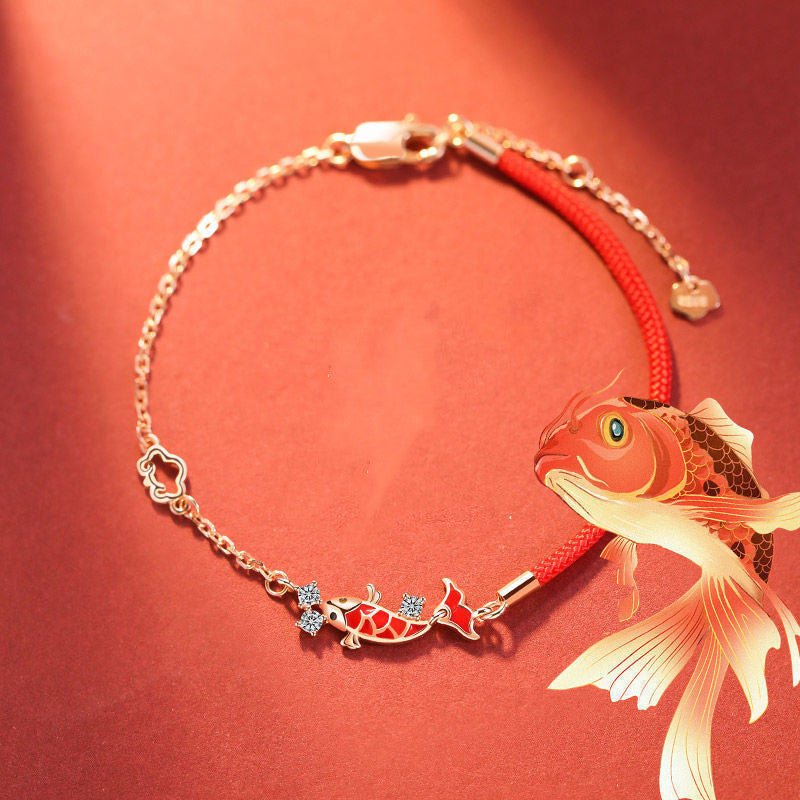 Bracelet Fil Rouge Carpe Koï Chance Argent 925 - Biloria