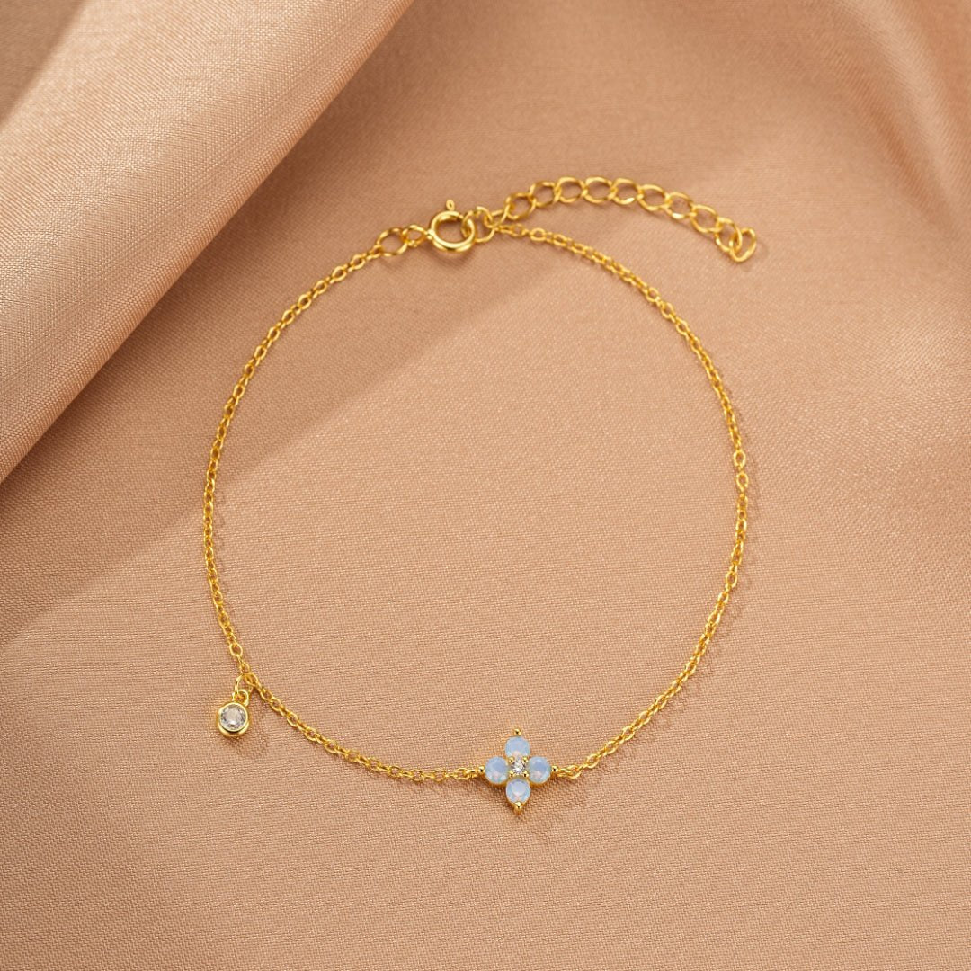 Bracelet Fleur Opale Zircon Argent Plaqué Or - Biloria