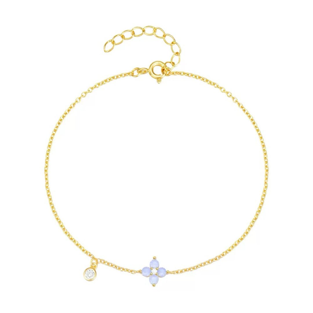 Bracelet Fleur Opale Zircon Argent Plaqué Or - Biloria