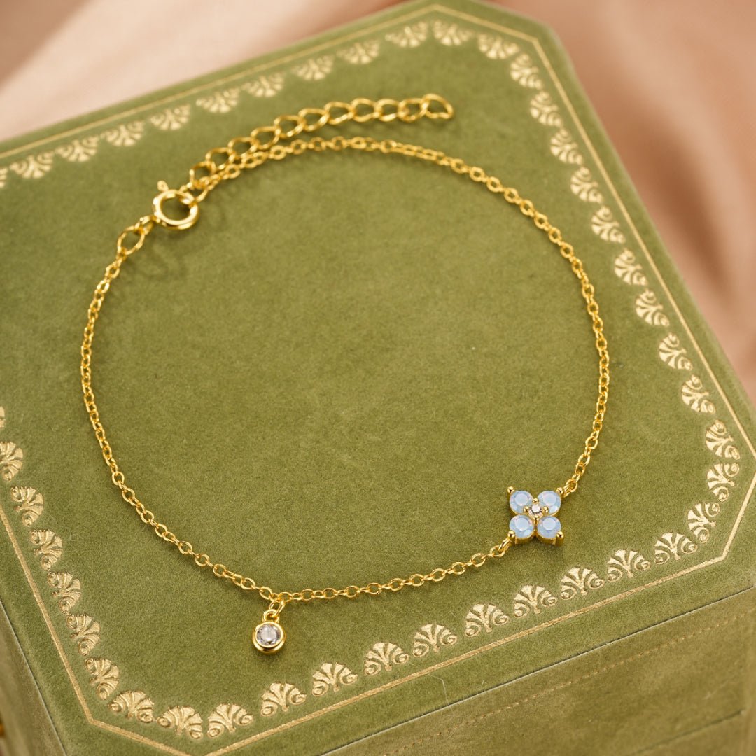 Bracelet Fleur Opale Zircon Argent Plaqué Or - Biloria
