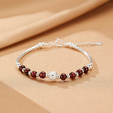 Bracelet Grenat Argent 925 Perle Centrale Texturée Protection - Biloria