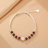 Bracelet Grenat Argent 925 Perle Centrale Texturée Protection - Biloria