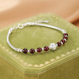 Bracelet Grenat Argent 925 Perle Centrale Texturée Protection - Biloria