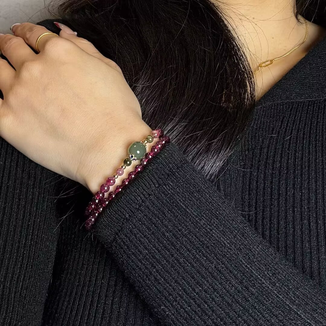 Bracelet Grenat et Jade : Équilibre Énergétique Feng Shui - Biloria