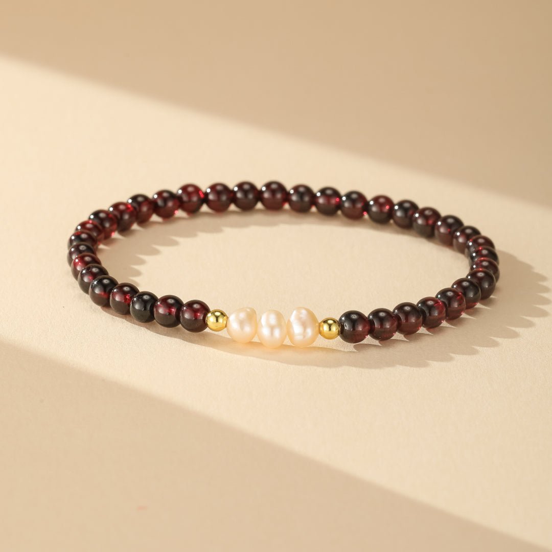 Bracelet Grenat et Perle Swarovski Or 14K Laminé - Biloria
