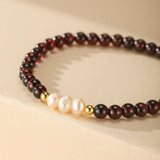 Bracelet Grenat et Perle Swarovski Or 14K Laminé - Biloria