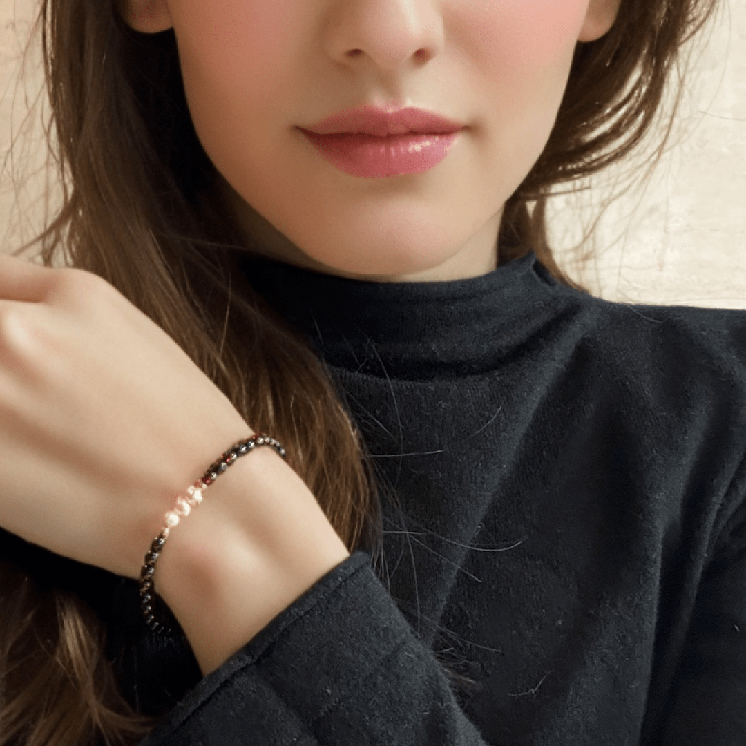 Bracelet Grenat et Perle Swarovski Or 14K Laminé - Biloria