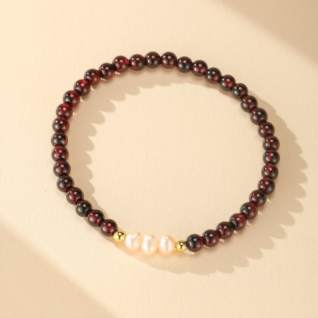 Bracelet Grenat et Perle Swarovski Or 14K Laminé - Biloria