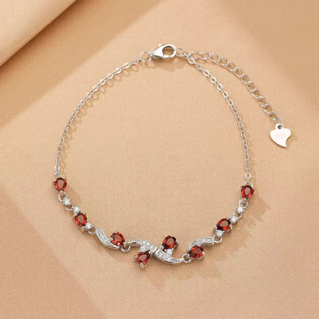 Bracelet Grenat et Zircon Argent 925 - Bijou Déco Bureau Tendance - Biloria