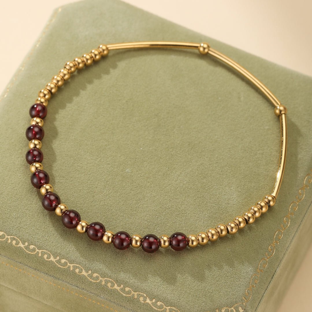 Bracelet Grenat Plaqué Or 18K – Énergie Solaire et Protection - Biloria