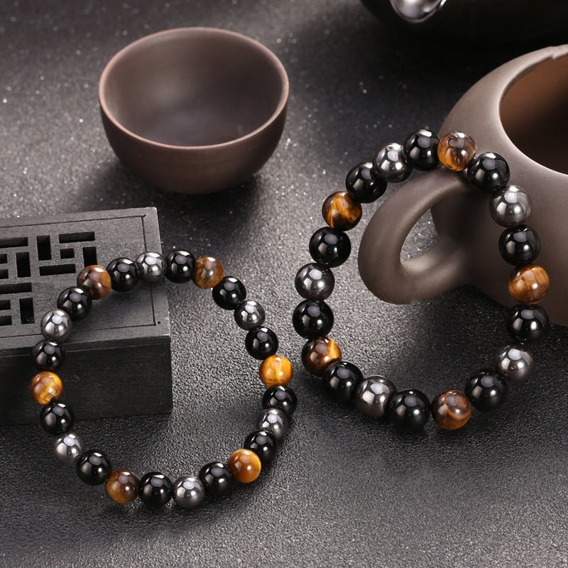 Bracelet Hématite Obsidienne Œil de Tigre 10 mm - Biloria