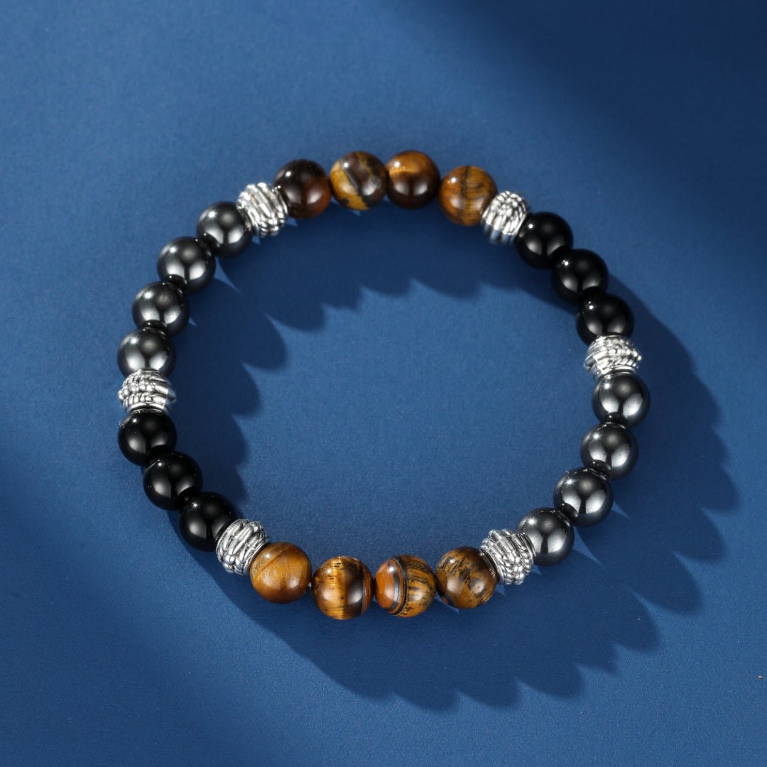 Bracelet Hématite Œil de Tigre Obsidienne Homme Protection - Biloria