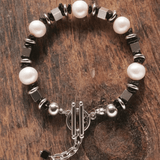 Bracelet Homme Acier Titane Perle et Agate Noire - Biloria