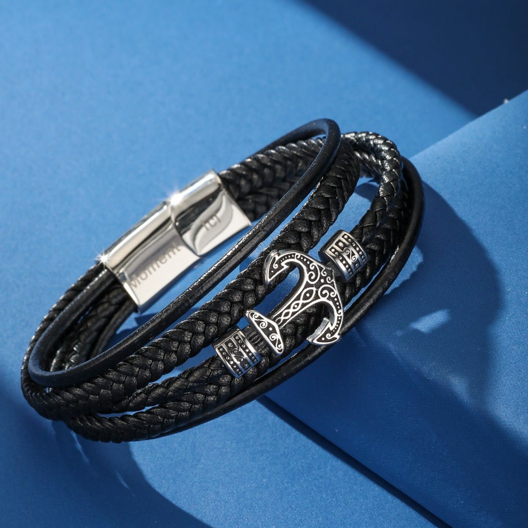 Bracelet Homme Ancre Marine Tressé - Cadeau Symbole Ancrage - Biloria