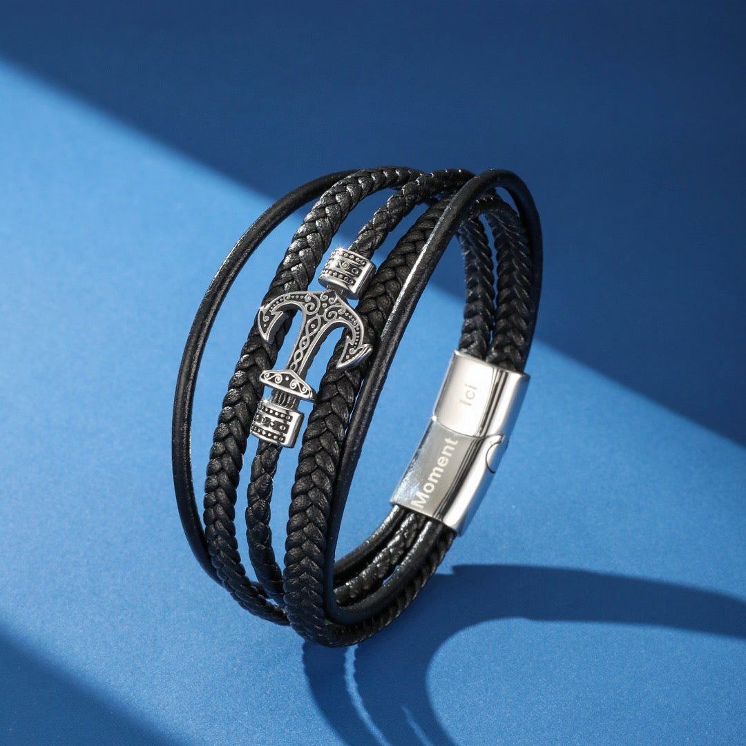 Bracelet Homme Ancre Marine Tressé - Cadeau Symbole Ancrage - Biloria