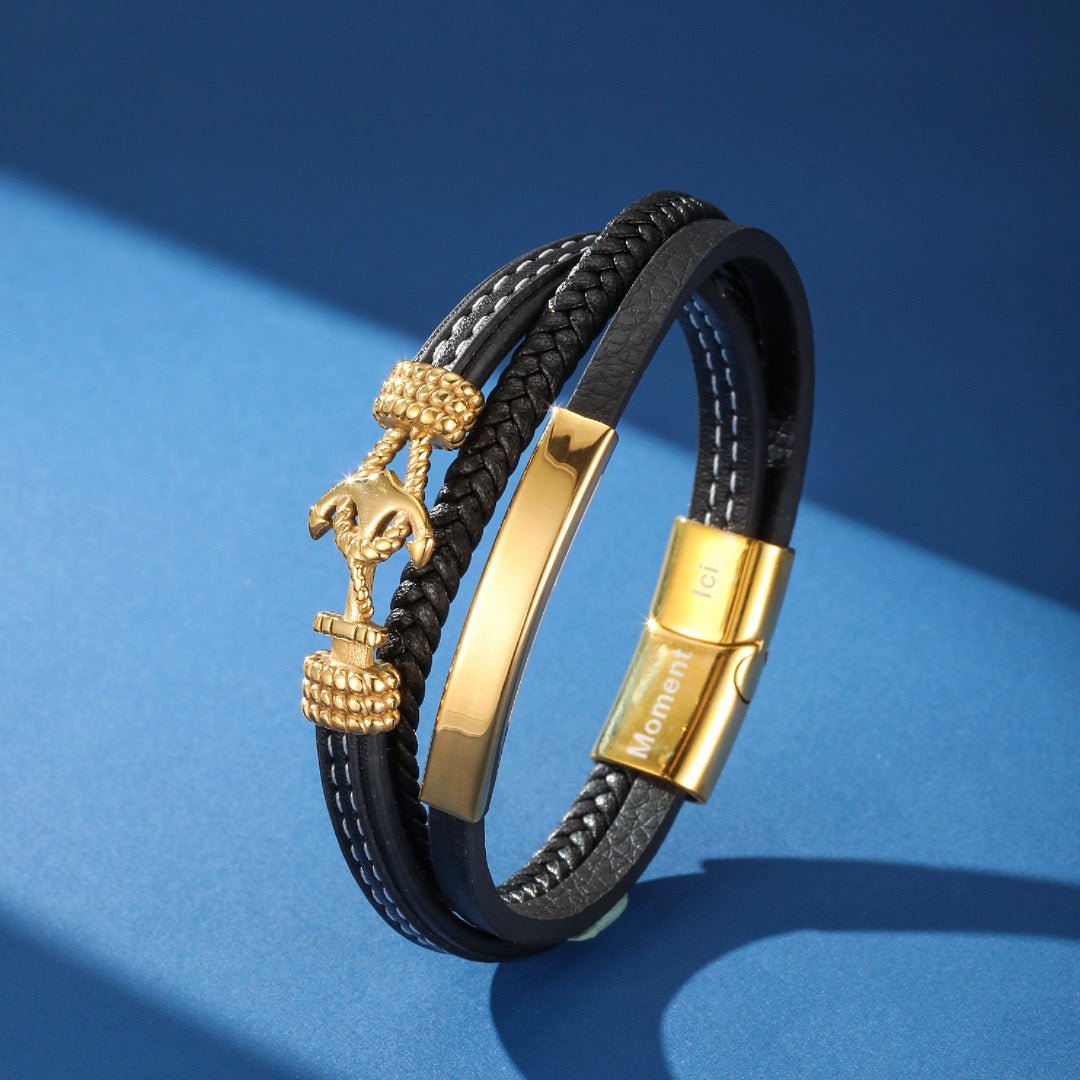Bracelet Homme Cuir Ancre Marine – Bijou Marin Cadeau - Biloria