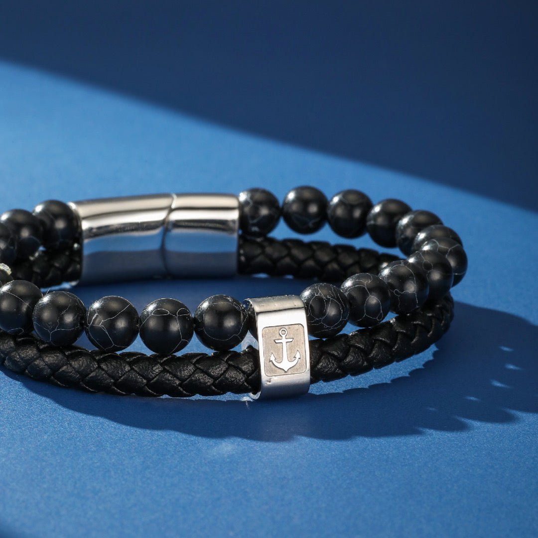 Bracelet Homme Cuir Ancre Marine – Stabilité et Force Intérieure - Biloria