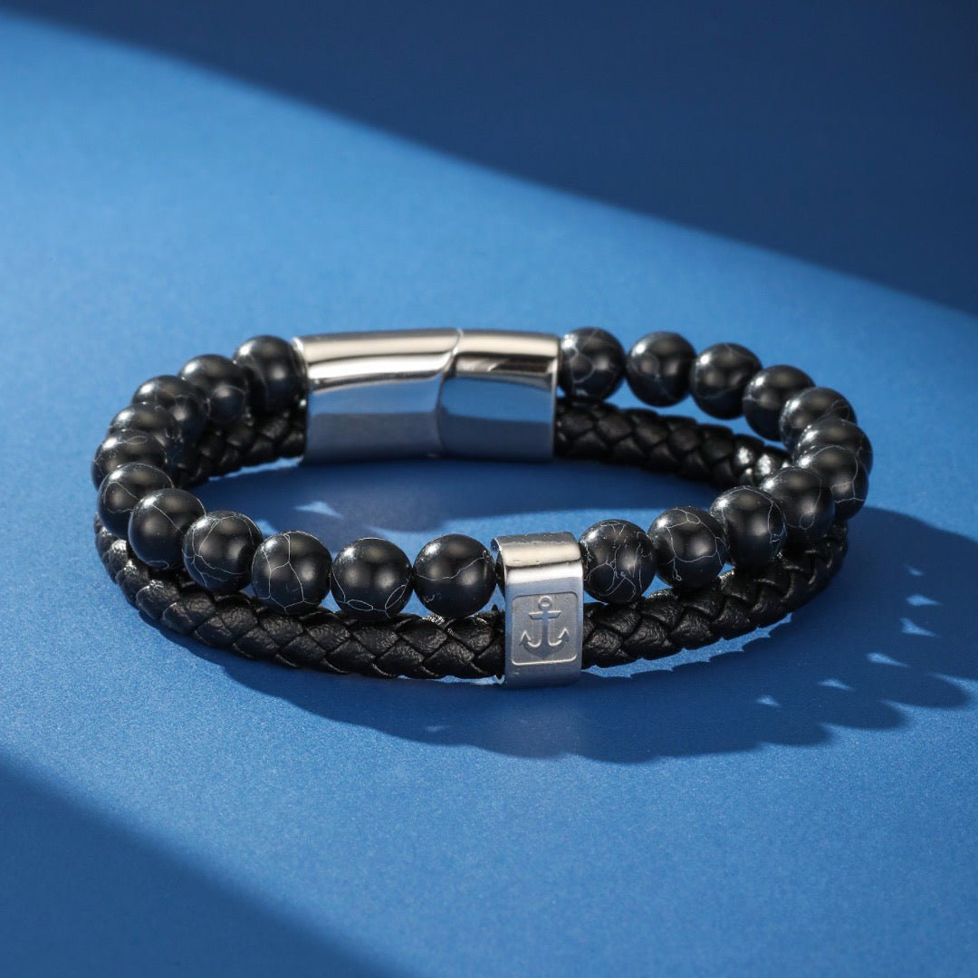Bracelet Homme Cuir Ancre Marine – Stabilité et Force Intérieure - Biloria