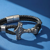 Bracelet Homme Cuir Ancre Viking Protection Nordique - Biloria