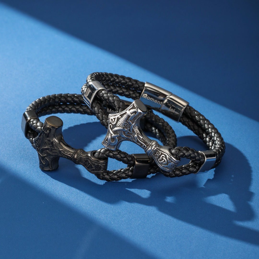 Bracelet Homme Cuir Ancre Viking Protection Nordique - Biloria