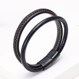 Bracelet Homme Cuir Deux Rangs | Classe Duo Noir - Biloria