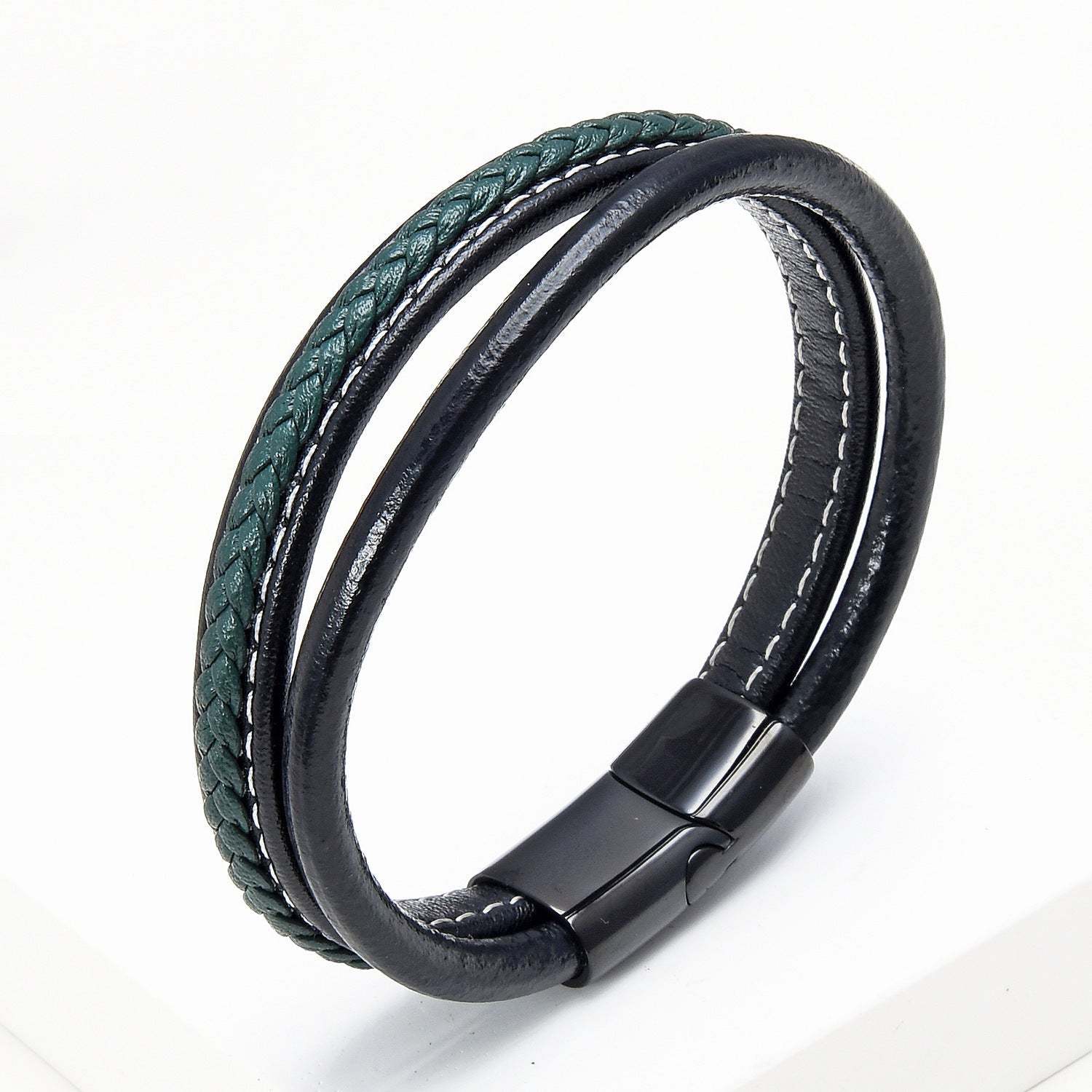 Bracelet Homme Cuir Deux Rangs | Classe Duo Noir - Biloria