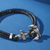 Bracelet Homme Cuir Double Tour Ancre Marine - Biloria