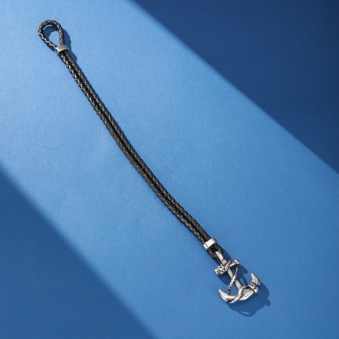 Bracelet Homme Cuir Double Tour Ancre Marine - Biloria