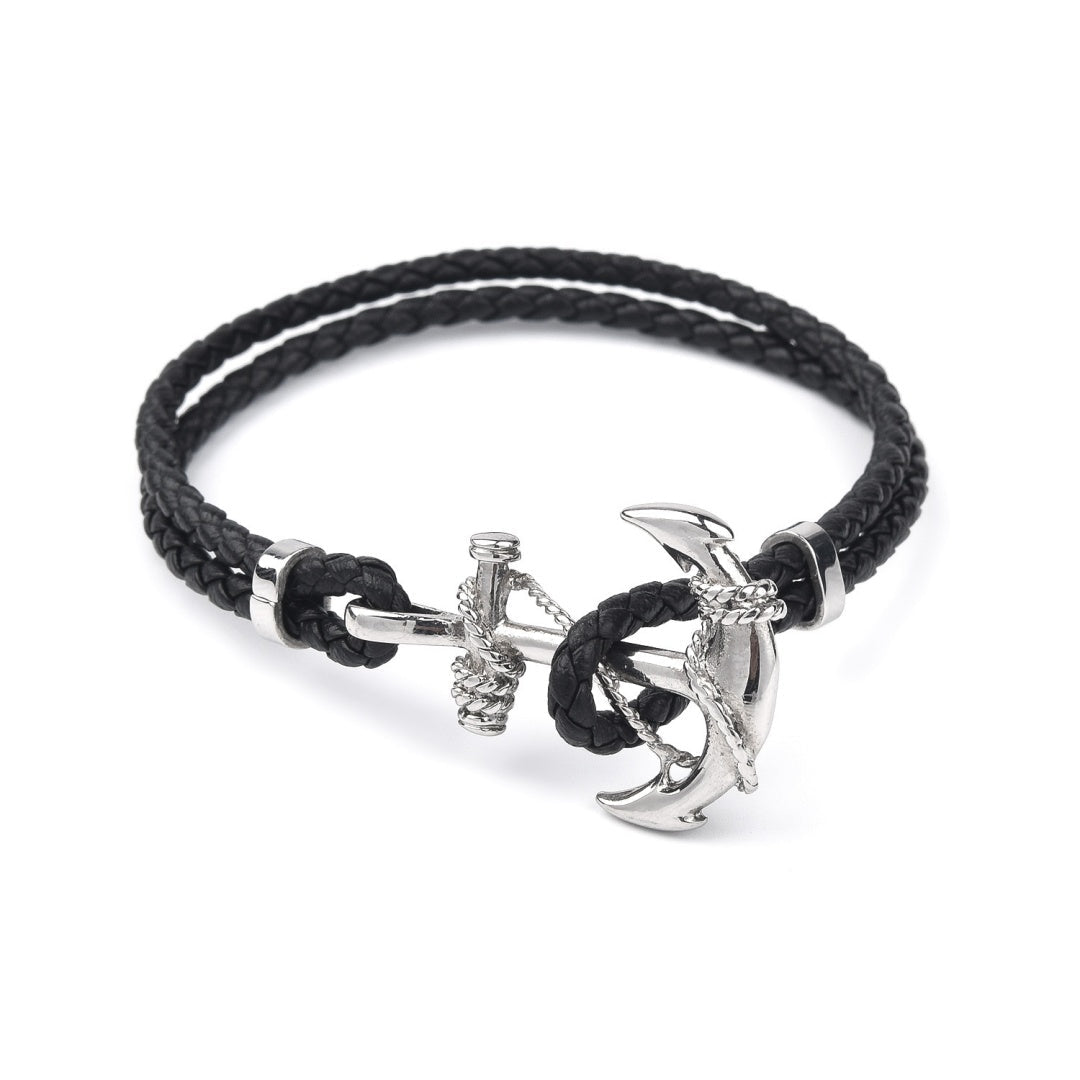Bracelet Homme Cuir Double Tour Ancre Marine - Biloria