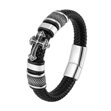Bracelet Homme Cuir et Acier Croix Gothique Foi Paisible - Biloria