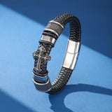 Bracelet Homme Cuir et Acier Croix Gothique Foi Paisible - Biloria