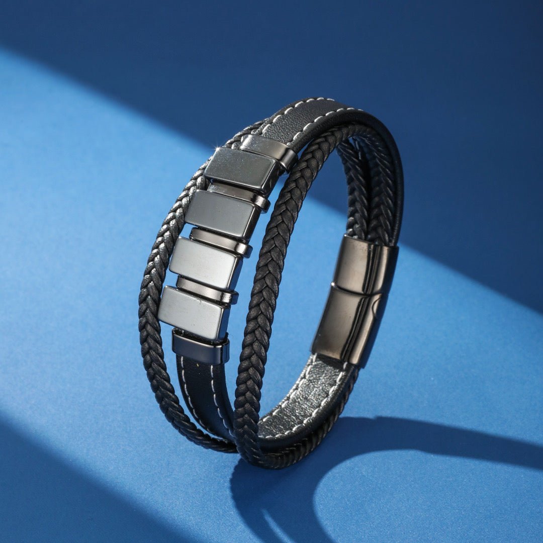 Bracelet Homme Cuir Hématite - Ancre et Stabilité - Biloria