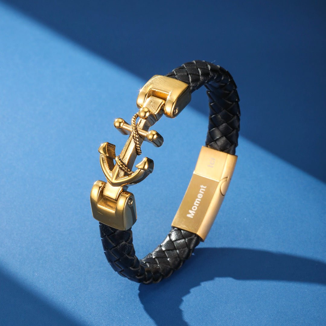 Bracelet Homme Cuir Noir Ancre Viking – Symbole d'Ancrage - Biloria