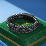 Bracelet Homme Cuir – Obsidienne et Pierre de Lave - Biloria