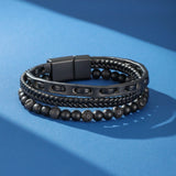 Bracelet Homme Cuir – Obsidienne et Pierre de Lave - Biloria