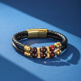 Bracelet Homme Cuir Œil de Tigre Double Tour - Biloria
