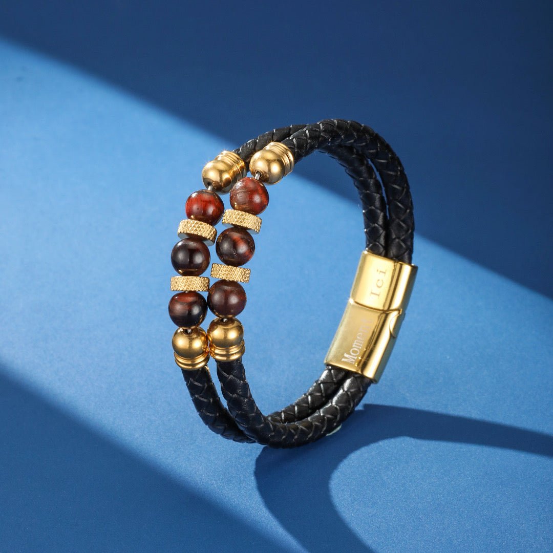 Bracelet Homme Cuir Œil de Tigre Double Tour - Biloria