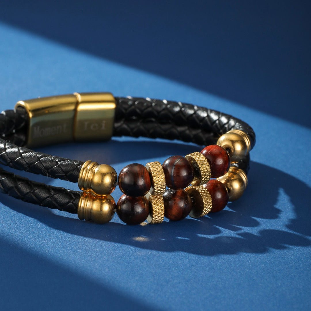 Bracelet Homme Cuir Œil de Tigre Double Tour - Biloria