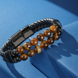 Bracelet Homme Cuir Œil de Tigre – Énergie Solaire et Confiance - Biloria