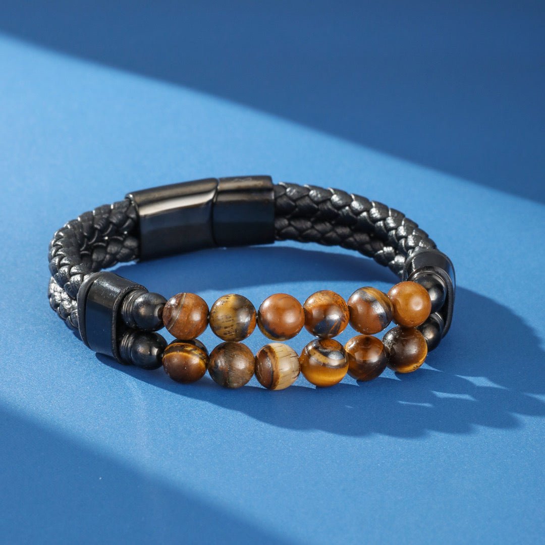Bracelet Homme Cuir Œil de Tigre – Énergie Solaire et Confiance - Biloria