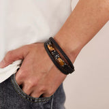 Bracelet Homme Cuir Œil de Tigre et Hématite – Cadeau Protecteur - Biloria