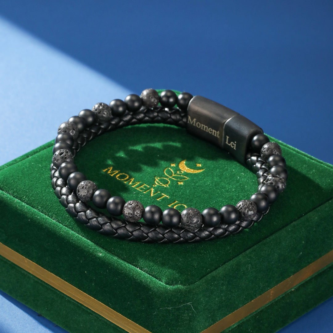 Bracelet Homme Cuir Œil de Tigre Pierre de Lave - Biloria